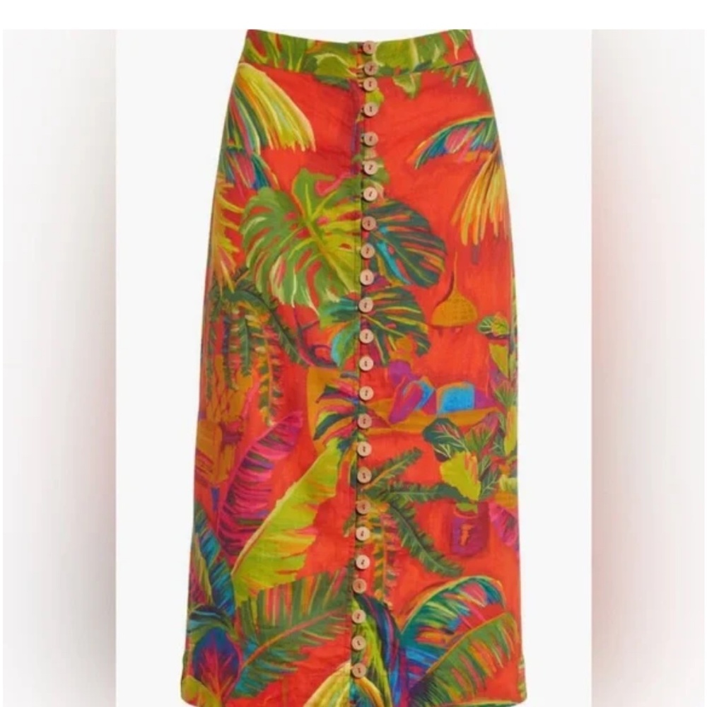 $165 Farm Rio Linen Blend Buttoned Midi Skirt M - Picture 5 of 9